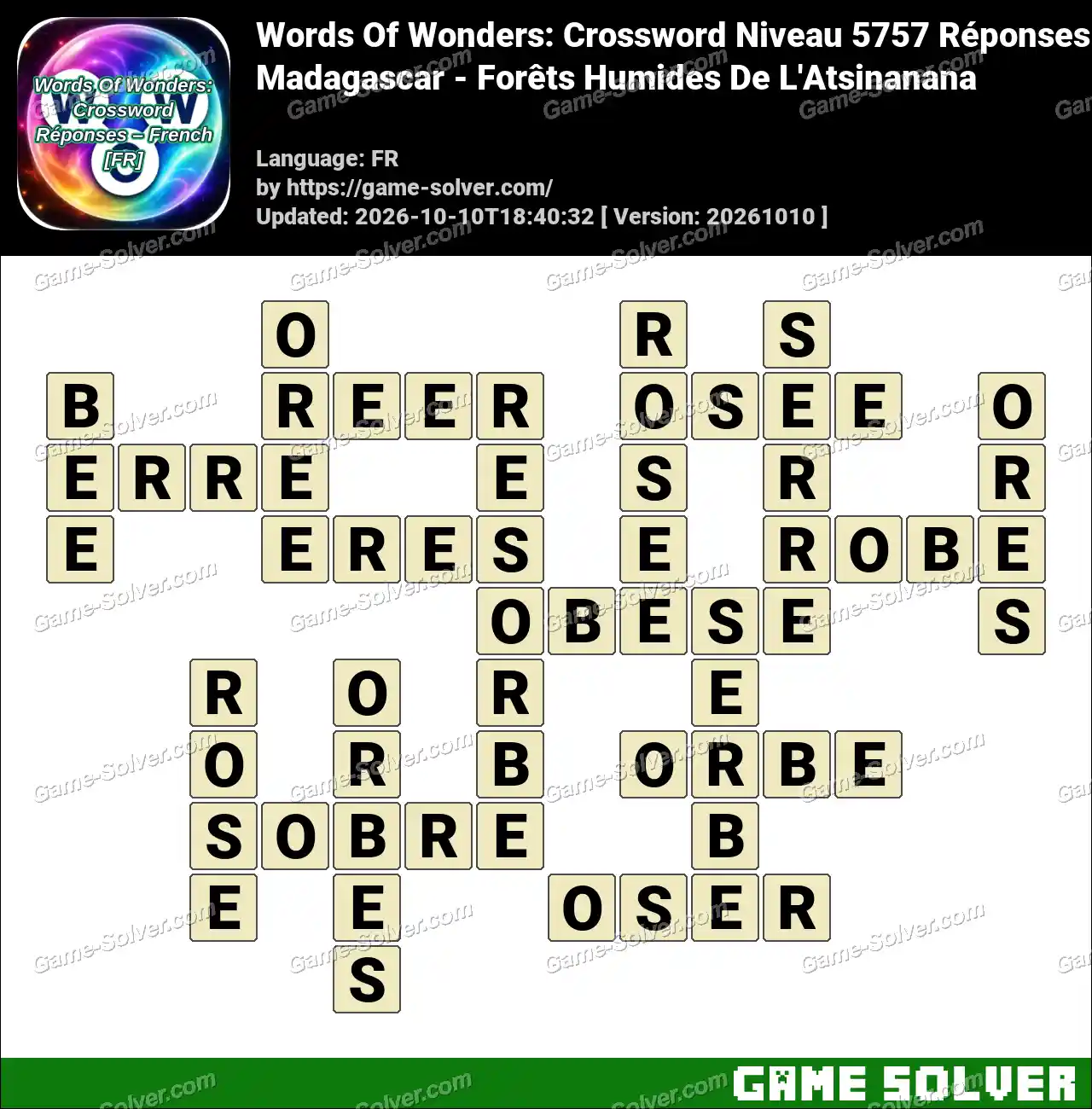 Words Of Wonders: Crossword Niveau 5757 Réponses – Madagascar – Forêts Humides De L’Atsinanana